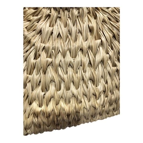 Wicker style straw natural basketweave pink knit pompom oversized beach tote new - Picture 14 of 16